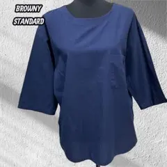 BROWNY STANDARD フランスリネン混 七分袖シャツ ネイビー Sのサムネイル