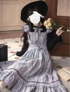 manusmachina 黒白格子柄のお嬢様ジャンパースカート