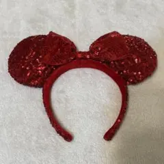 赤いスパンコール ミッキー型カチューシャ