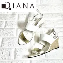 【美品】DIANA ウェッジソール　ジュートサンダル　ゴールド　ホワイト　ラメ