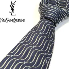 極美品✨️YSL イブサンローラン ブランドネクタイ ネイビー シルク ビジネス