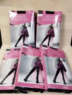 い福）Ｌ－ＬＬ）３足組×5セット）黒）フクスケ８０デニール タイツ7662223