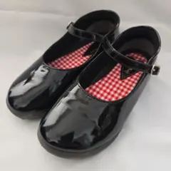 ブラックフォーマルシューズ ギンガムチェックリボン(取外し可能)