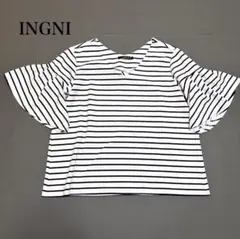 INGNI【イング】ボーダー柄 フレアスリーブ 半袖Tシャツ M カジュアル