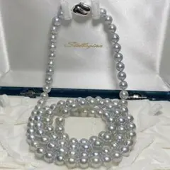 【2連】テリ良し あこや パール ブルー ロング ネックレス アコヤ 71g