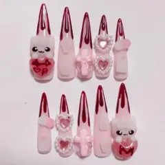 【即日発送】　ネイルチップ　地雷系　量産型　血みどろ　ロング