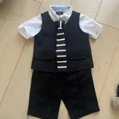 セレモニースーツ 黒・白 ストライプネクタイ付き