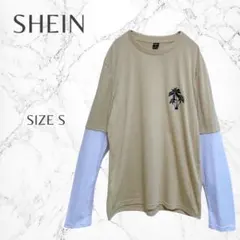 シーイン ラフ パームツリー ワンポイントプリント 重ね着風ロングTシャツ Sのサムネイル
