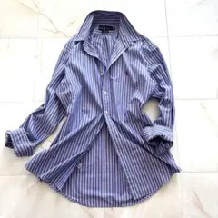 Ralph Lauren ストライプ 長袖シャツ コットン 青 ポニー刺繍