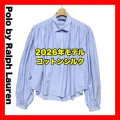 ラルフローレン 2026年 コットンシルク ギャザープリーツ ブラウス ブルー