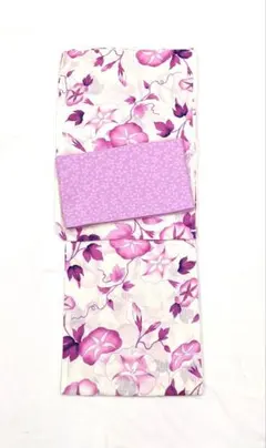 浴衣　ゆかた　レディース　薄紫　白地　あさがお　朝顔　上品　着物　新品　ゆかた帯