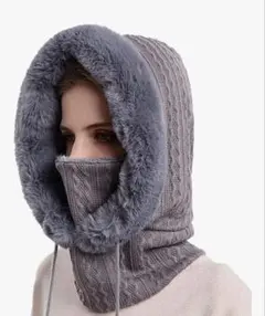 ニット帽　フード　ネックウォーマー　マスク グレー