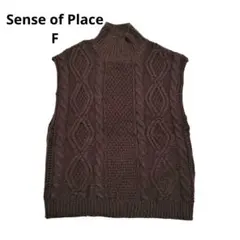 センスオブプレイス アーバンリサーチ ケーブル ハイネック ニットベスト 茶