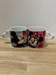 【美品】ミッキー ミニー ハート型持ち手 カップセット