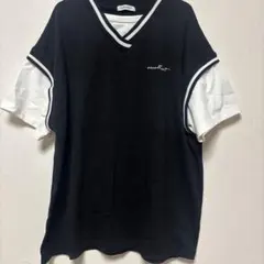 VEHEMENT. Vネック 半袖Tシャツ L 黒/白