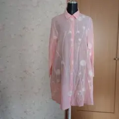 ピンクドット柄チュニック両サイドポケット付きＭ〜Ｌ