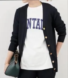 Deuxieme Classe DINER RIB Vネックカーディガンネイビー