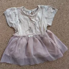 バンビプリント チュールワンピース　80　ベージュ系