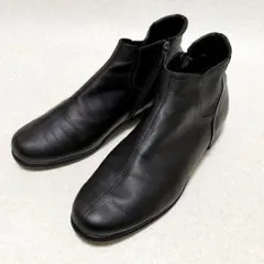 긴자 요시노야 가죽 짧은 부츠 사이드 Zip 24cm 블랙 블랙