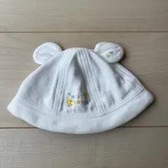 ミキハウス 耳付きホワイトベビー帽子