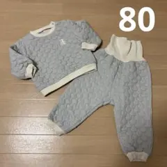 【新品タグ付き】ベビーパジャマ　長袖　腹巻き付き ライトグレー　くま　80
