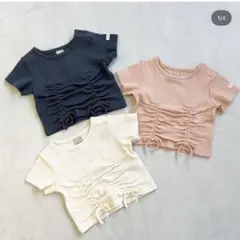 ネイビーギャザーTシャツとフラワーパンツセット　90サイズ