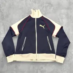 90s PUMA トラックジャケット ジャージ 立ち襟 ラグラン 紺白 M