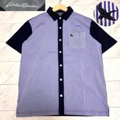 美品【オシャレ】Eddie Bauer 半袖シャツ　切り替え　刺繍　ロゴ　L位