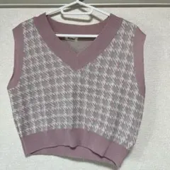 Rafnaf 千鳥格子柄 ニットベスト Vネック