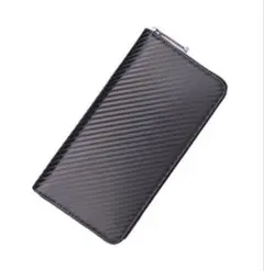 メンズ 長財布 ブラック レザー 大容量 財布 カーボンレザー 小銭入れ　黒　赤