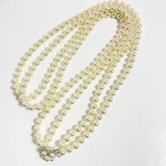 フェイクパール 7mm 2連 ネックレス 美品 シルバー925 金具