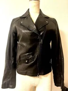 本革ラムレザー　羊革　ベーシック　ライダースジャケット　古着　36