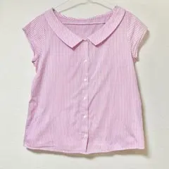 美品★IENA ストライプ柄 ブラウス★デザインカラーショートスリーブシャツ