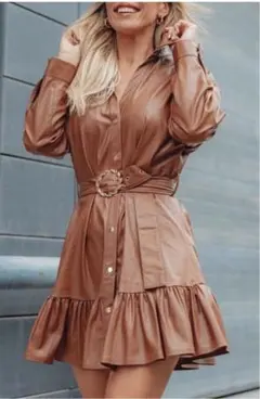 新品　Zara レザーワンピース　シャツ