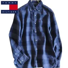 【TOMMY HILFIGER】麻100%　長袖シャツ　青灰　M相当★