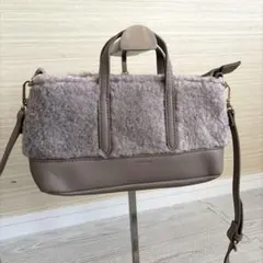 ペシンシャ 2wayミニバッグ ファー×レザー調 グレージュ系 ショルダー付き