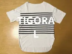 TIGORA ティゴラ ヘビーウェイトコットン半袖ボーダーTシャツ白×ネイビーLのサムネイル