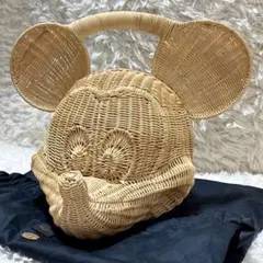 激レア！ 極美品✨ ミッキーマウス ラタンバッグ カゴバッグ 職人 ハンドメイド