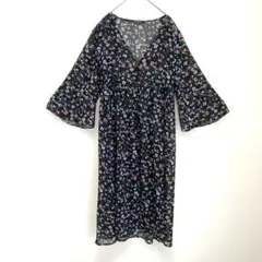 INGNI　イング　総花柄　シア―　ロングカーディガン　長袖　M　ブラック
