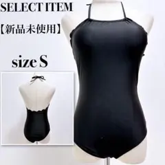 新品未使用✨ブラック スカラップ ホルターネック ワンピース水着