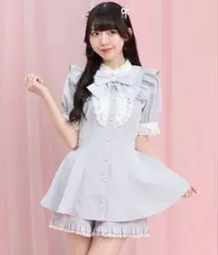 pium ヘッドドレス付きコットンフリルティアードワンピース グレー
