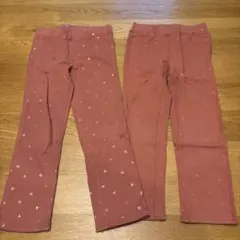 120 H&M ストレッチパンツ　くすみピンク２枚セット