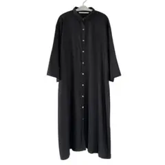 HEAVENLY 肉厚 ラミー ロング シャツワンピース ブラックリネン 麻綿