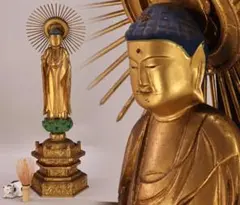 BK496 東洋彫刻 仏教美術 阿弥陀如来立像 木彫 鍍金 置物 高約53cm