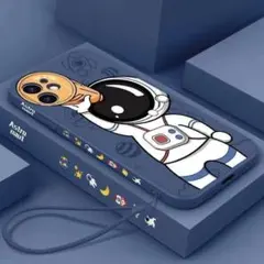 iPhone14 13 ケース　可愛い ♪ アニメ風　ストラップ付き　宇宙飛行士