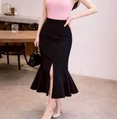 デニム マーメイドスカート ロング スリット ハイウエスト ジーパン ブラック