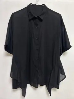 canal deux luxe フリル ブラック 半袖シャツ