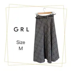 1578 GRL チェック柄 ロングフレアスカート ベルト付き Mサイズ