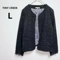 タイニークリーク ツイード ノーカラージャケット ブラック フリル セレモニー