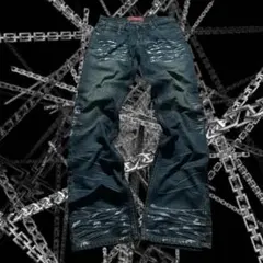 フレアデニムパンツ シルバースプレー ラメ加工 髭 y2k グランジ アーカイブ